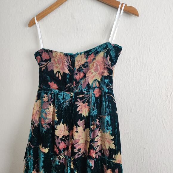 NWT Lulus Real Allure Emerald Green Burnout Velvet Floral Strapless Maxi Dress - Picture 13 of 15